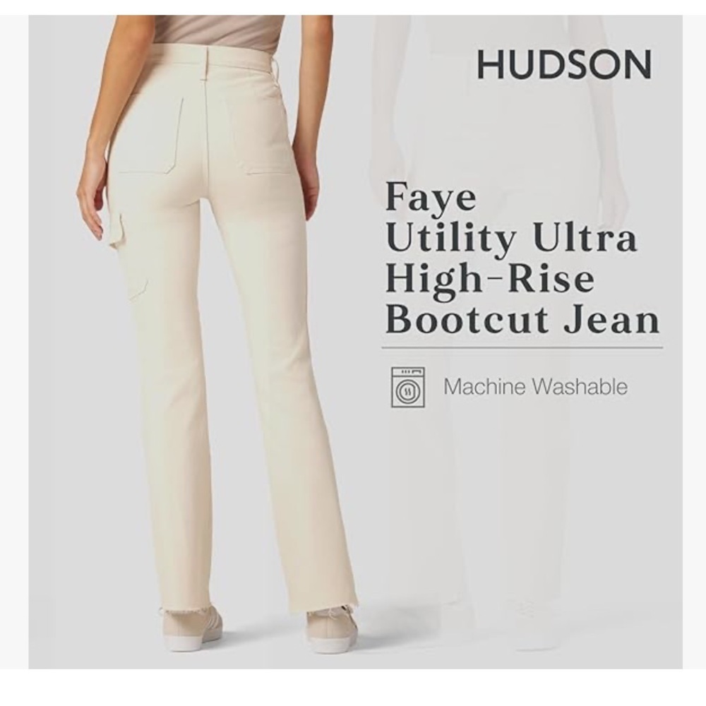 Anthropologie HUDSON Utility Faye Ultra High Rise Bootcut Jean Cargo Fray Hem